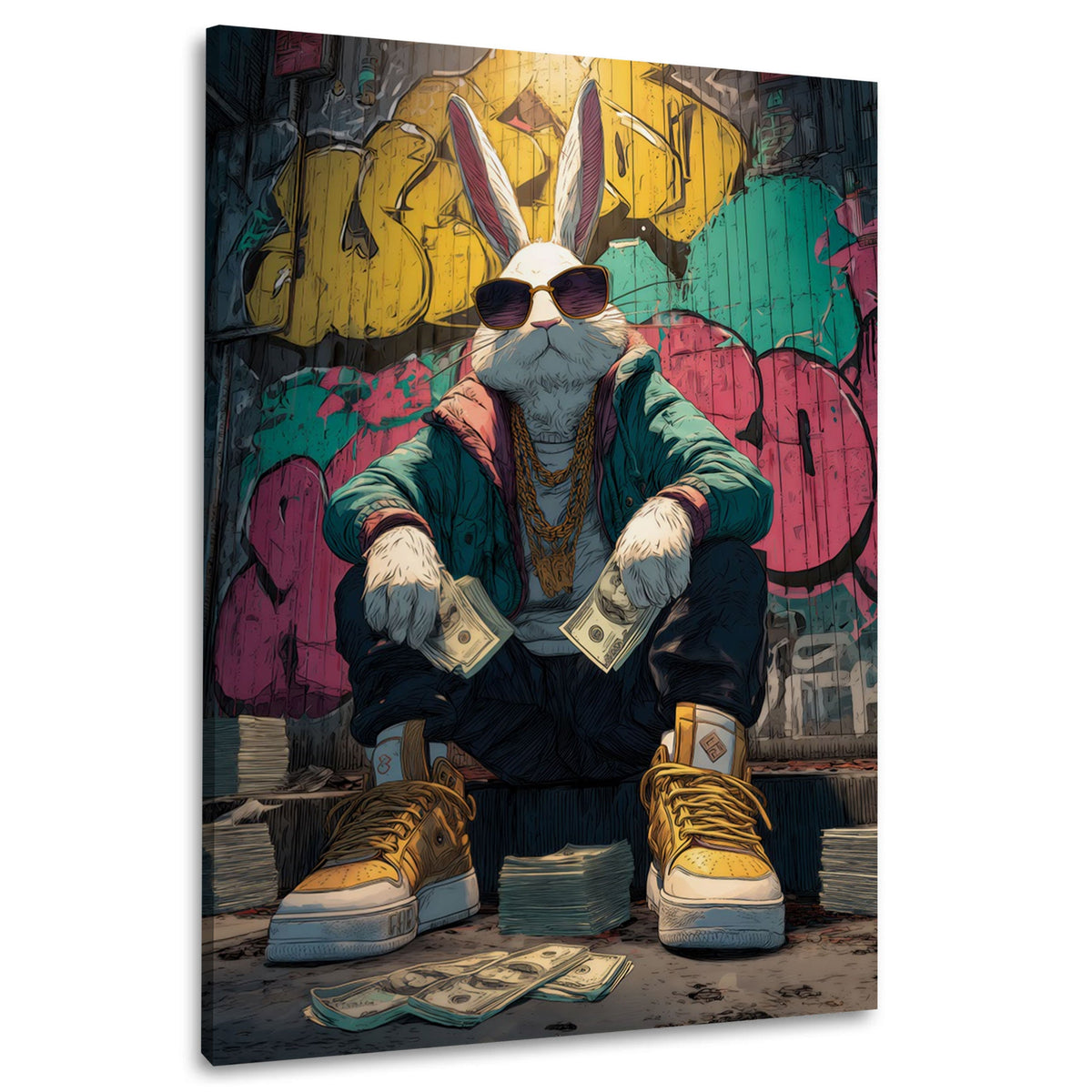 Coniglio cool in stile streetwear con graffiti quadro
