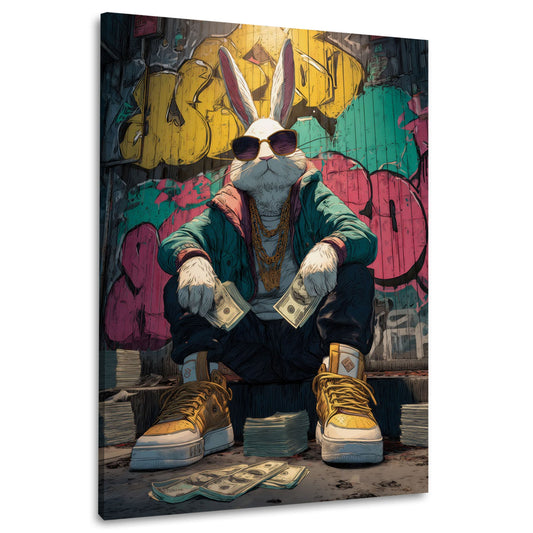Coniglio cool in stile streetwear con graffiti quadro