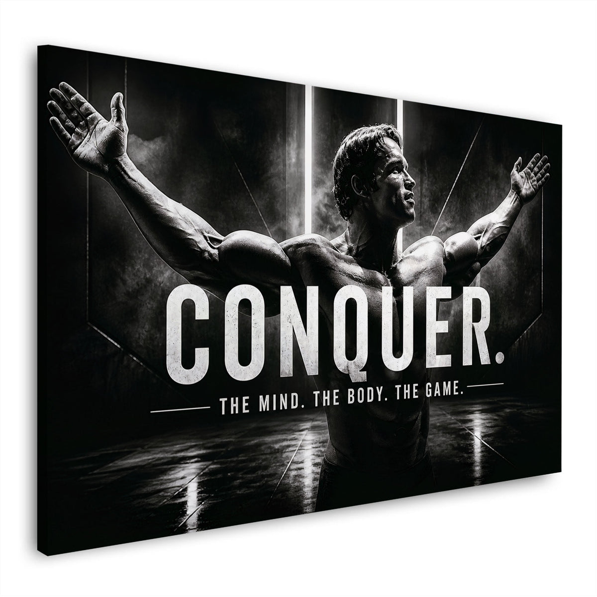 Conquer motivazione fitness bianco e nero quadro