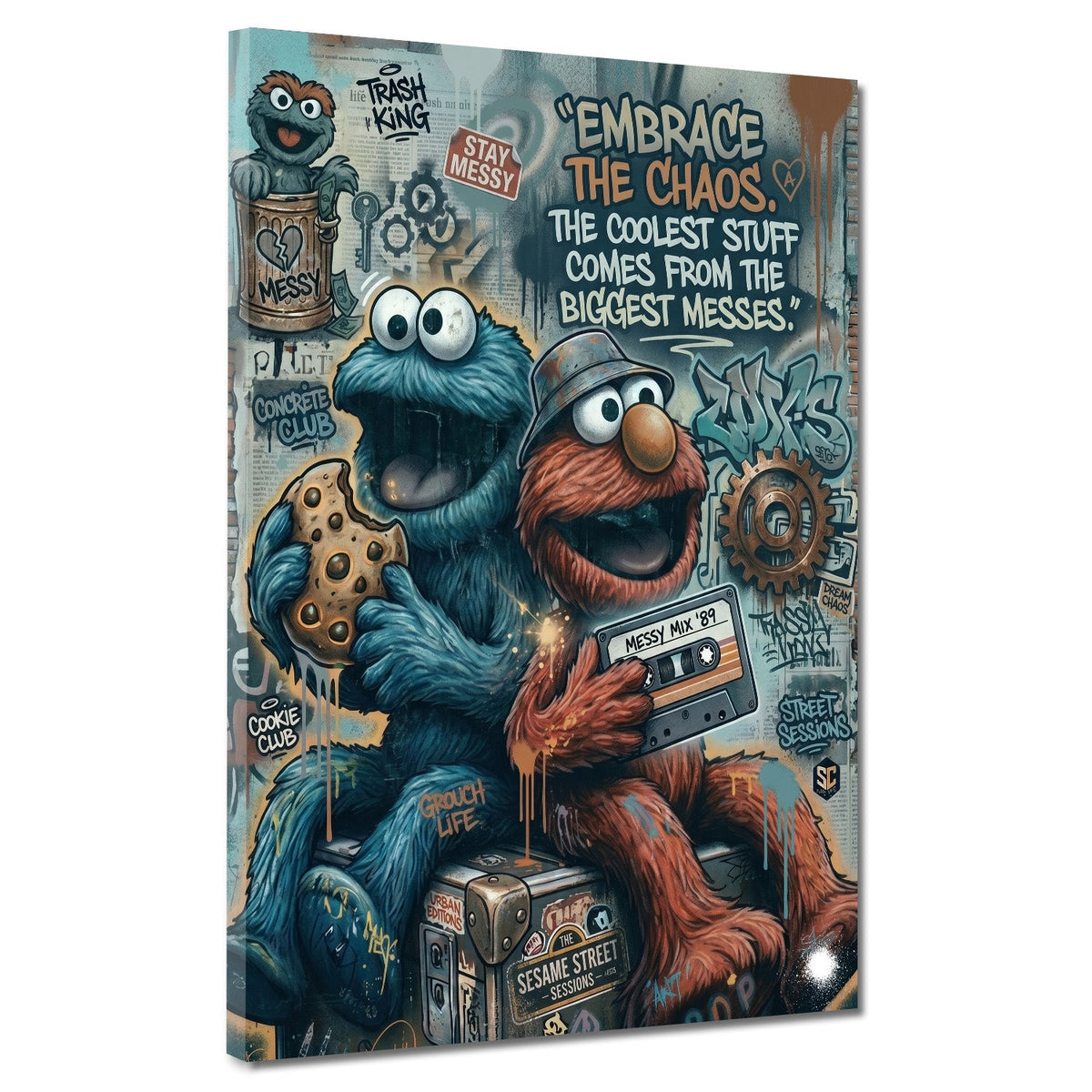 Peluche blu e rosso Graffiti Embrace the Chaos Street Art quadro