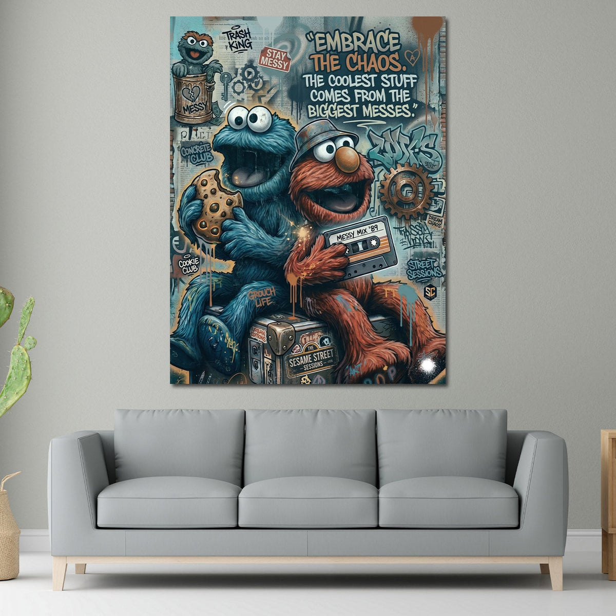 Peluche blu e rosso Graffiti Embrace the Chaos Street Art quadro