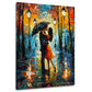 Coppia bacio pioggia scena romantica con ombrello quadro