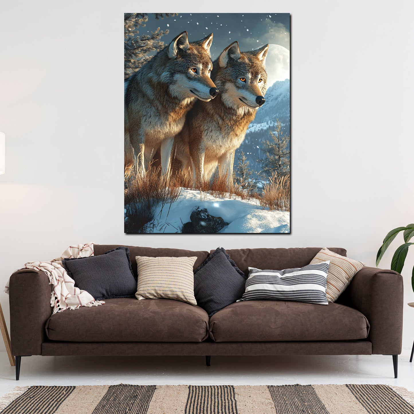 Coppia di lupi neve paesaggio invernale quadro