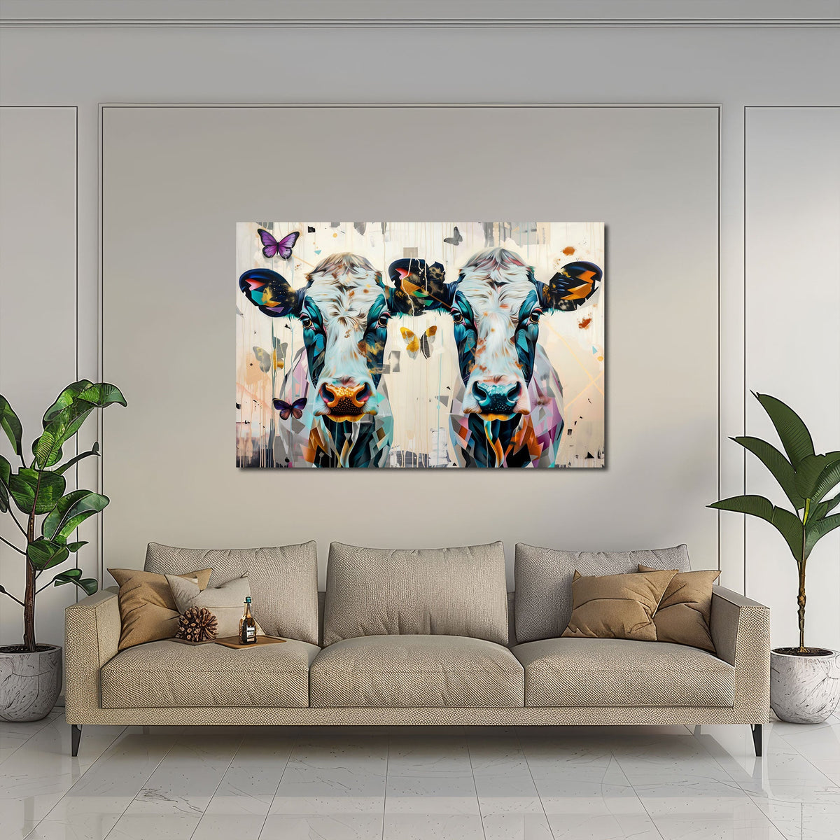 Quadro mucche farfalle ambientato