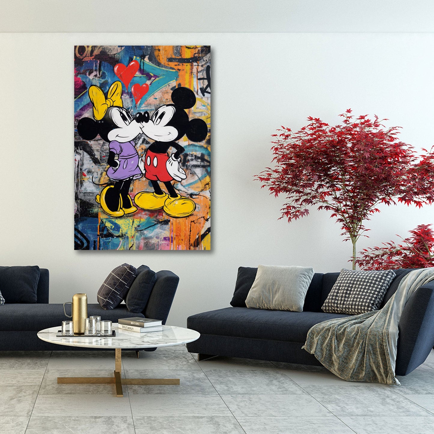 Coppia di topi innamorati con cuori rossi in Pop Art quadro