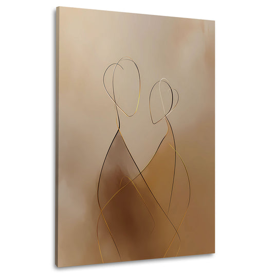 Coppia minimalista line art abbraccio moderno figure astratte quadro