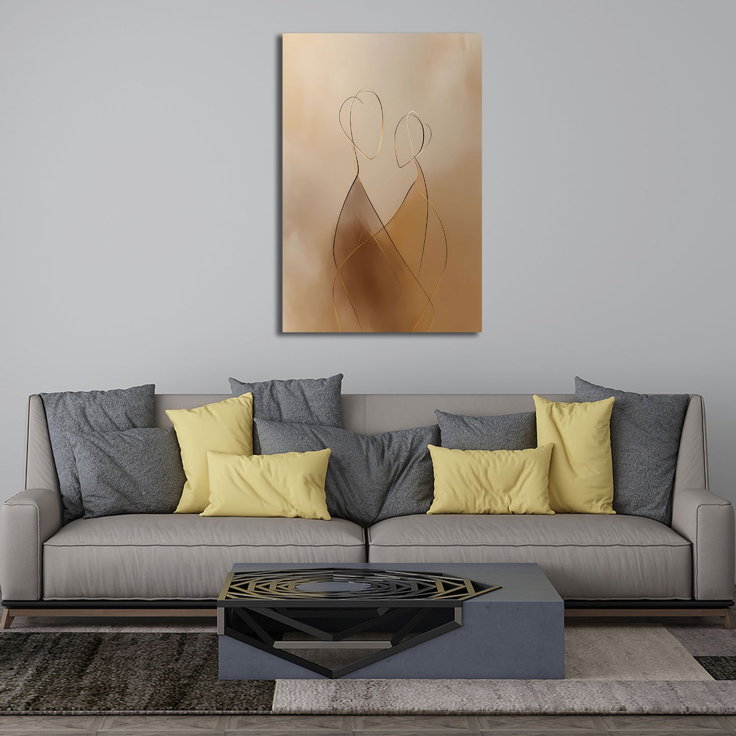 Coppia minimalista line art abbraccio moderno figure astratte quadro