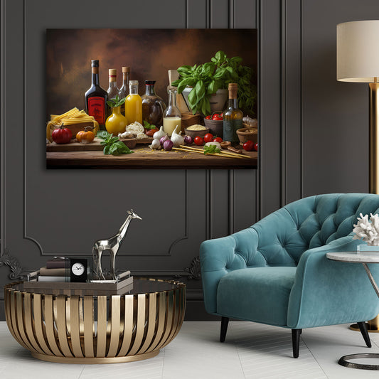 Cucina italiana ingredienti olio pasta erbe quadro