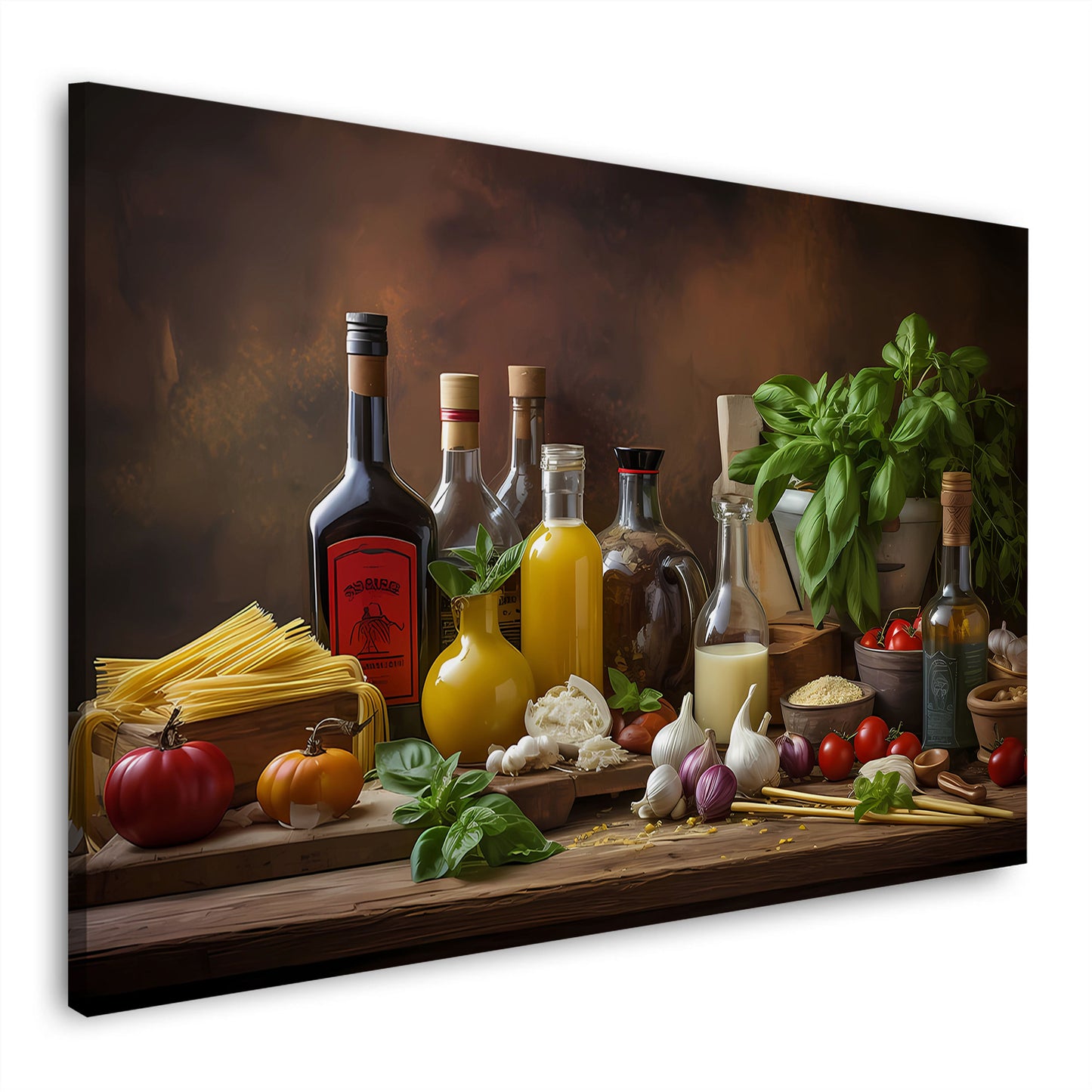 Cucina italiana ingredienti olio pasta erbe quadro