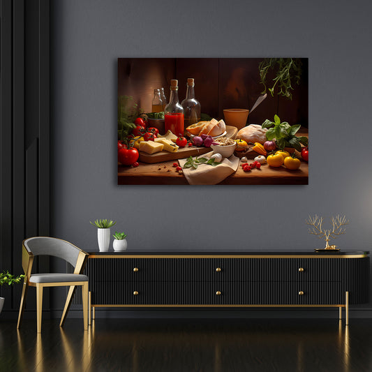 Cucina rustica ingredienti italiani pomodori formaggio quadro