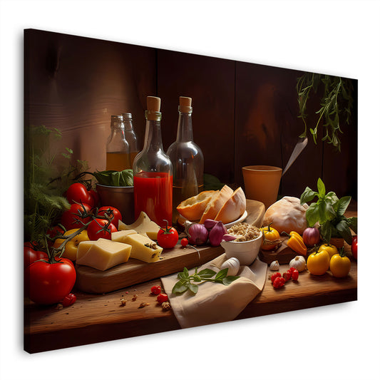 Cucina rustica ingredienti italiani pomodori formaggio quadro