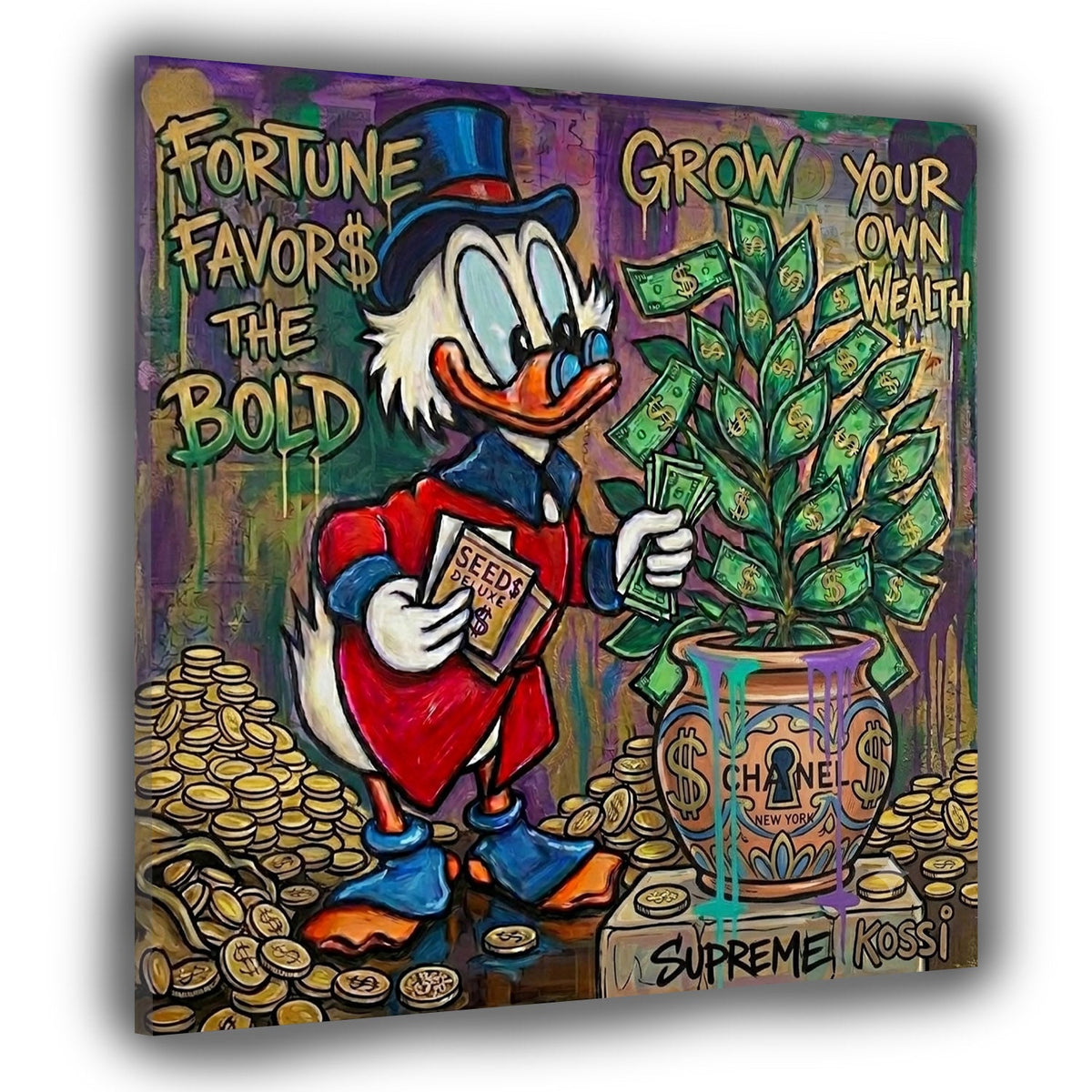 Papero ricco albero dei soldi Fortune Favors Bold Pop Art quadro