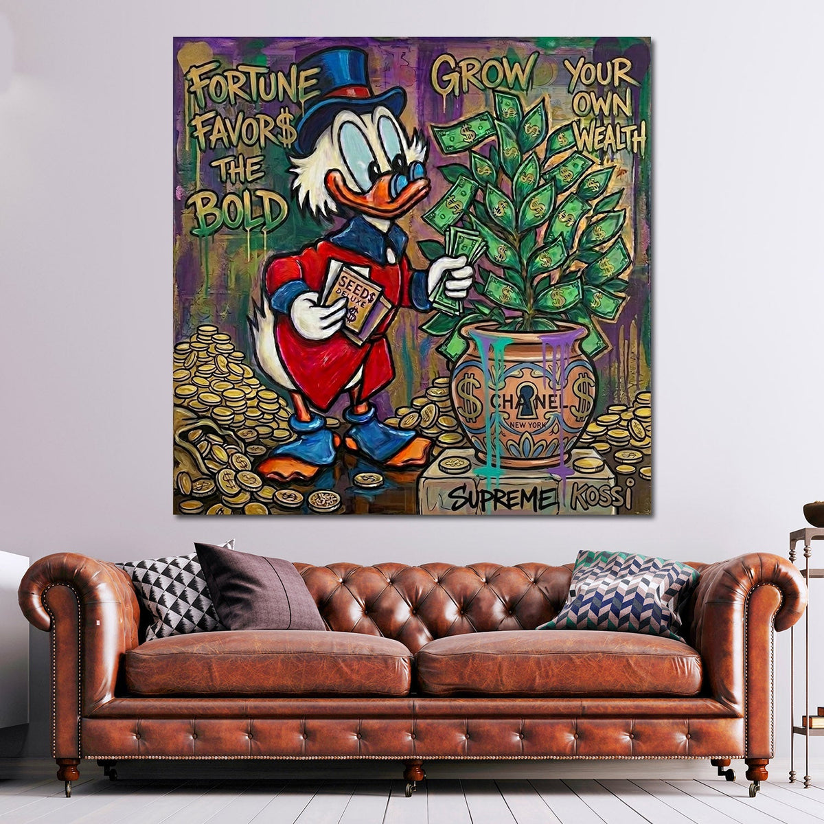 Papero ricco albero dei soldi Fortune Favors Bold Pop Art quadro
