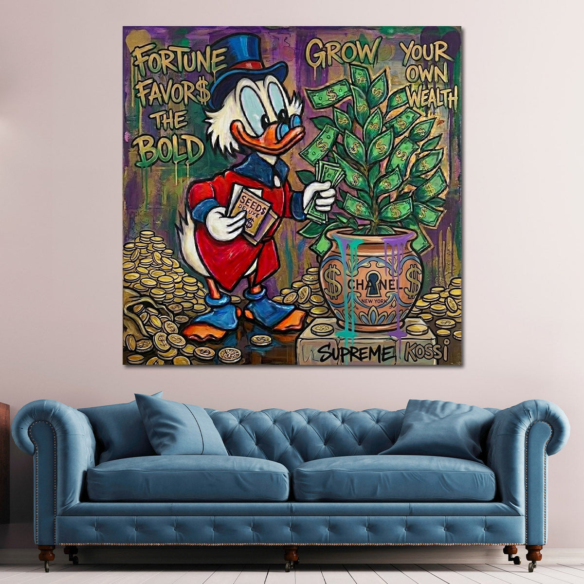 Papero ricco albero dei soldi Fortune Favors Bold Pop Art quadro