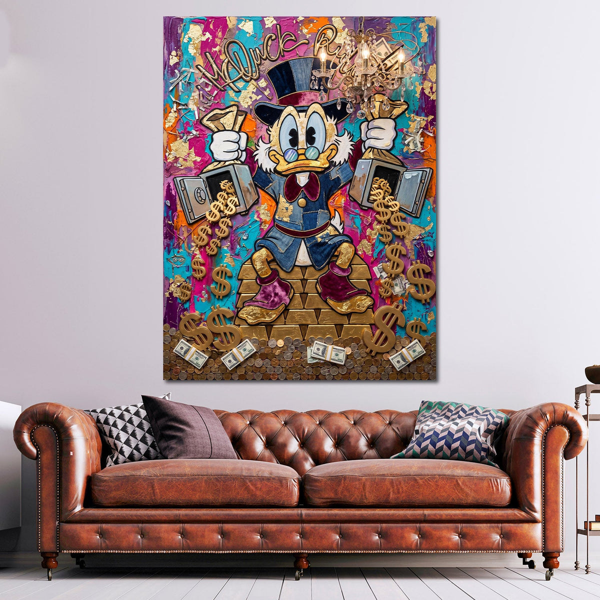Papero ricco sui lingotti d'oro lusso Rich Life Pop Art quadro