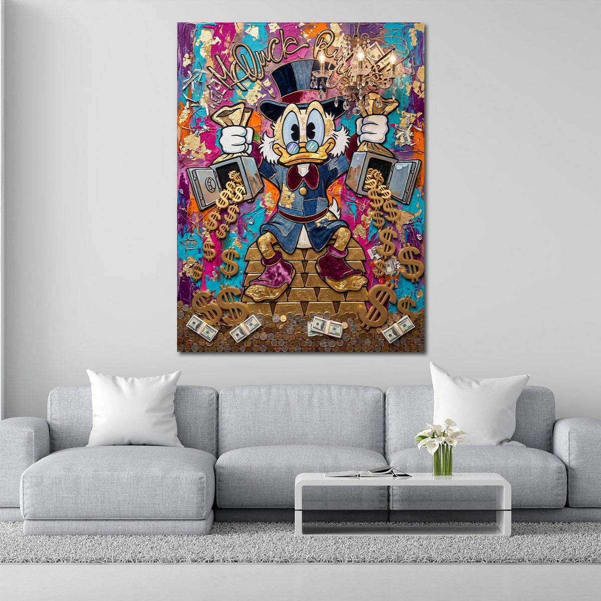 Papero ricco sui lingotti d'oro lusso Rich Life Pop Art quadro