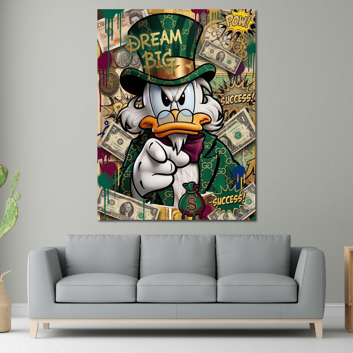 Papero milionario verde stile lusso Dream Big Pop Art quadro