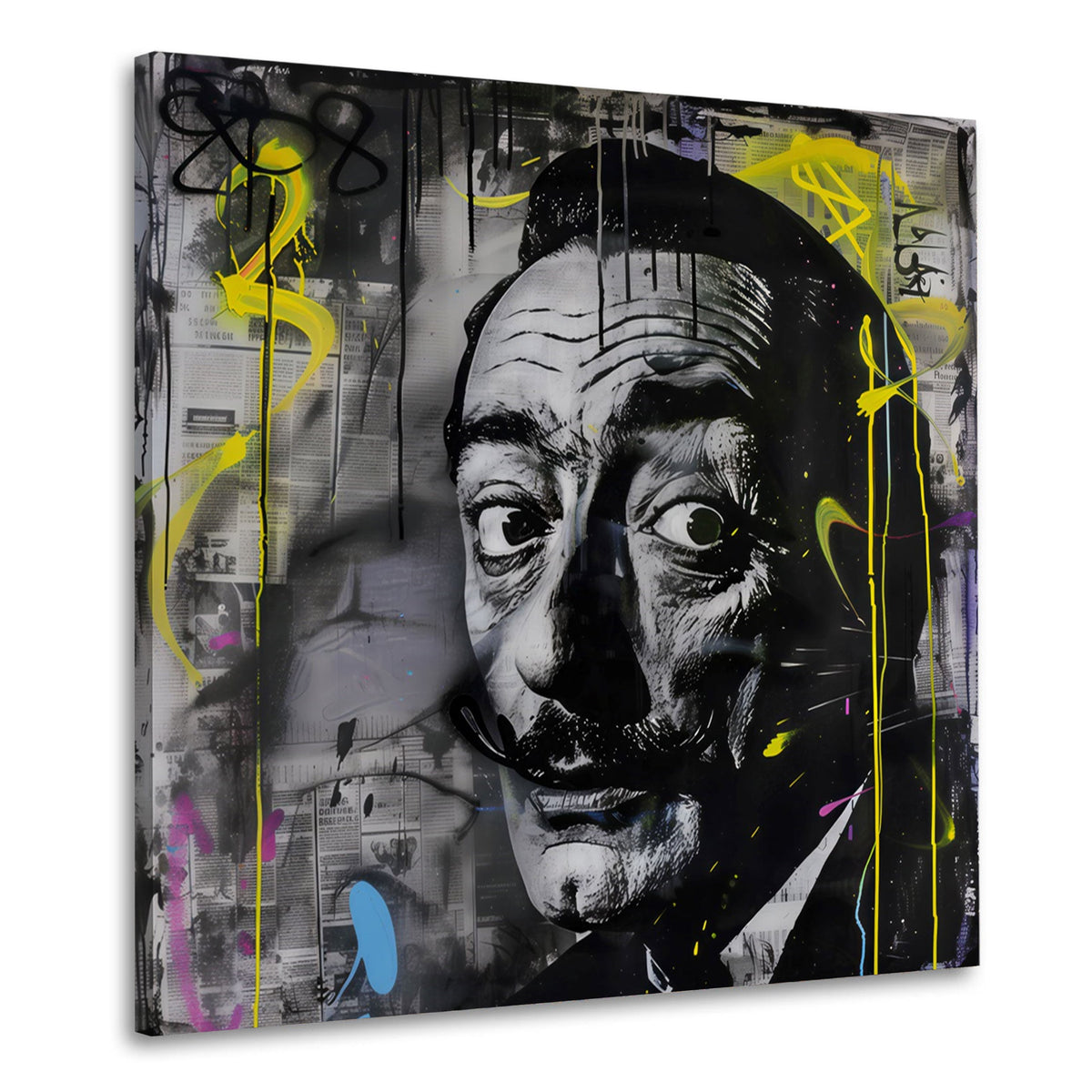 Dalí con occhi spalancati in bianco e nero Street Art quadro