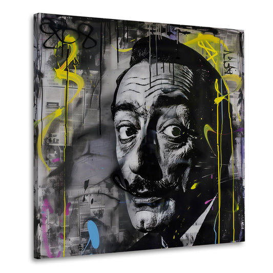 Dalí con occhi spalancati in bianco e nero Street Art quadro