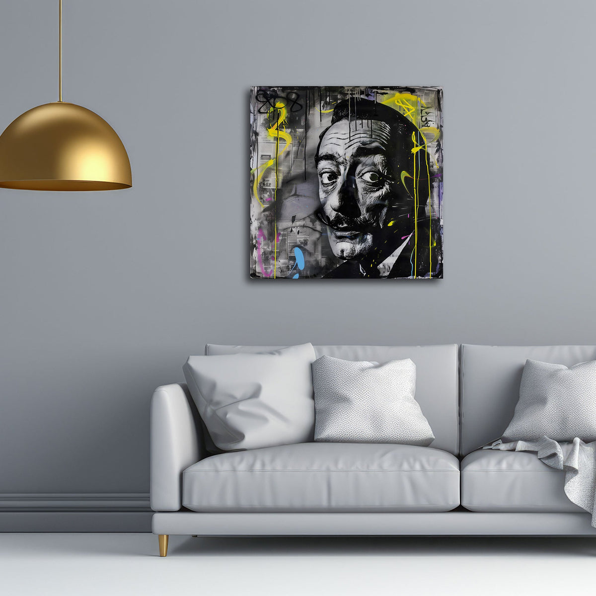 Dalí con occhi spalancati in bianco e nero Street Art quadro