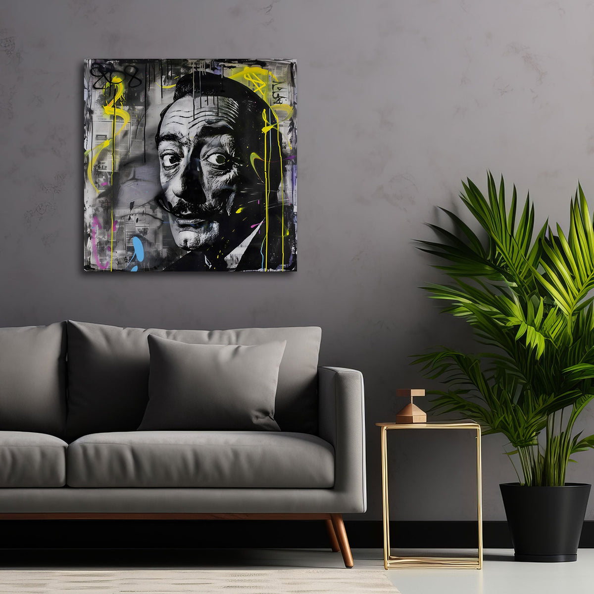 Dalí con occhi spalancati in bianco e nero Street Art quadro