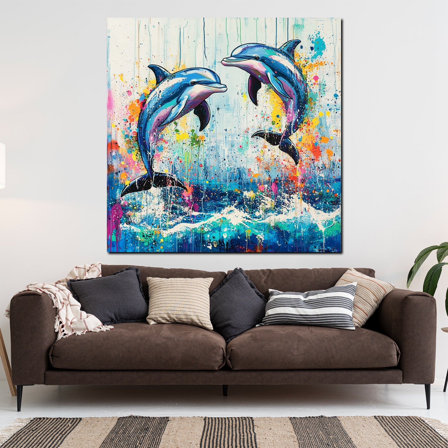 Delfini pop art colorati oceano quadro