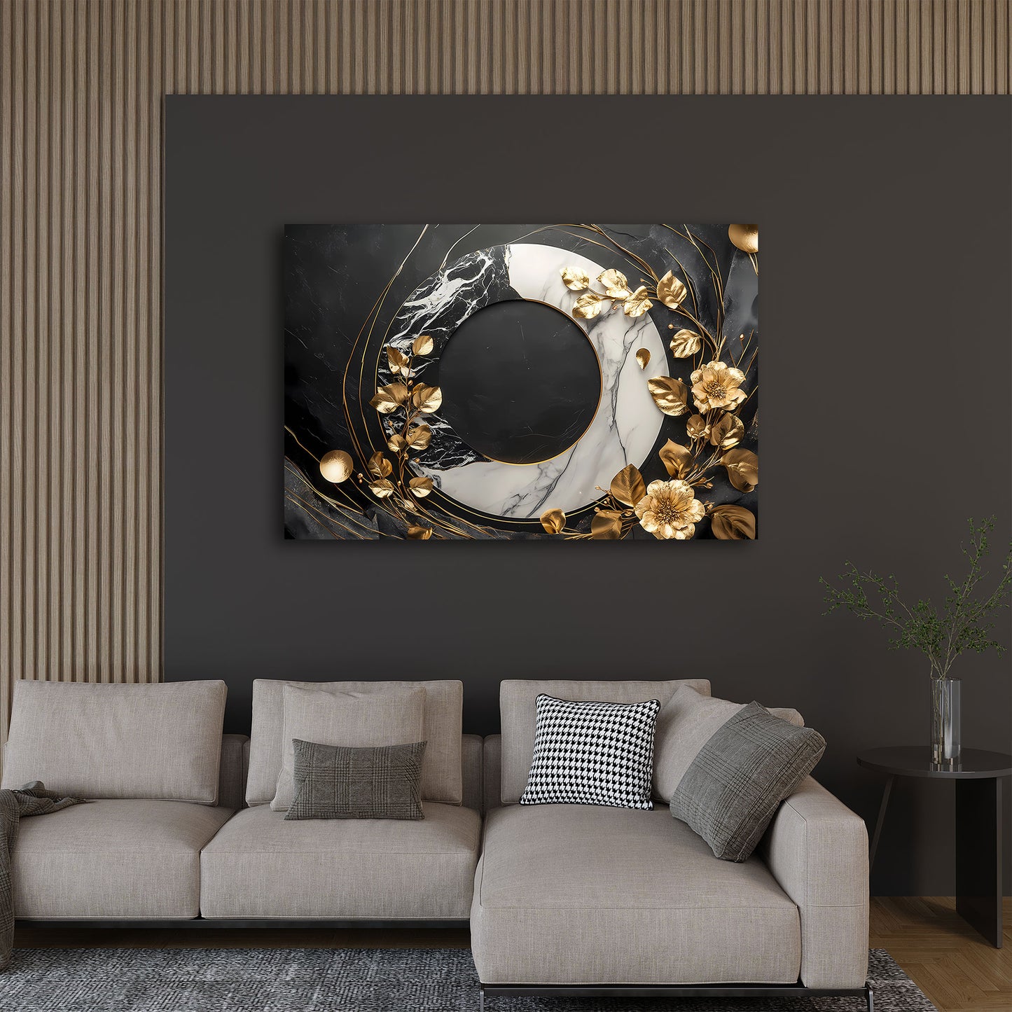 Design moderno con fiori dorati e marmo elegante quadro