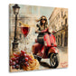 Donna affascinante vespa vino italia quadro