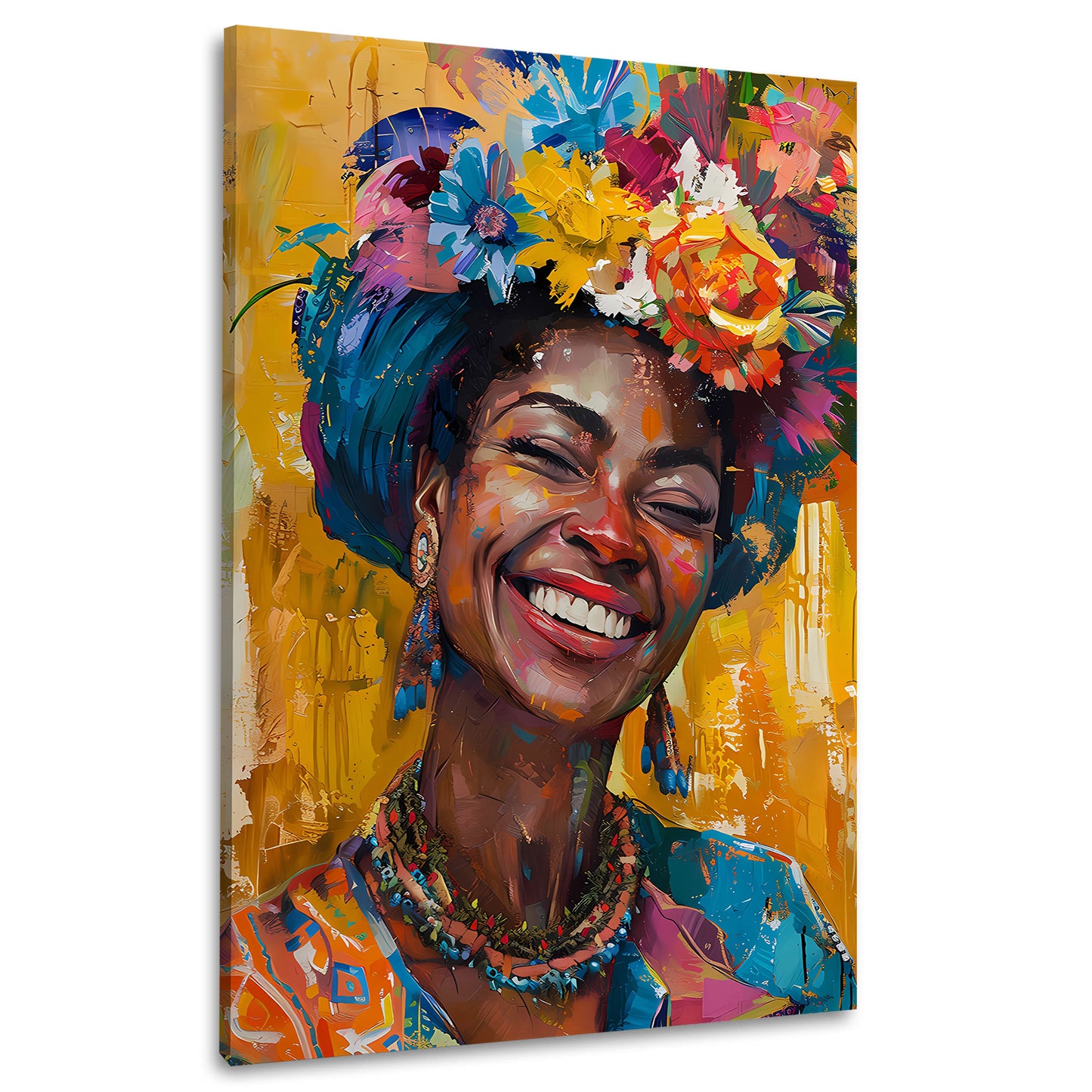 Donna africana sorridente con corona di fiori quadro