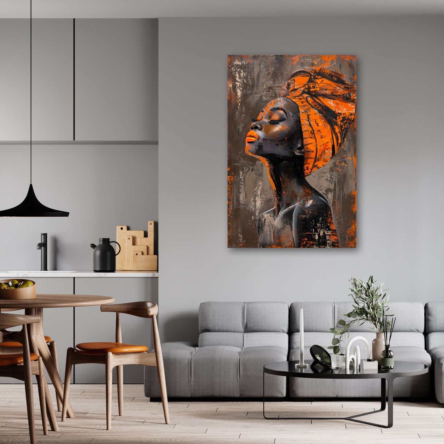 Donna africana turbante ritratto dai toni vivaci quadro