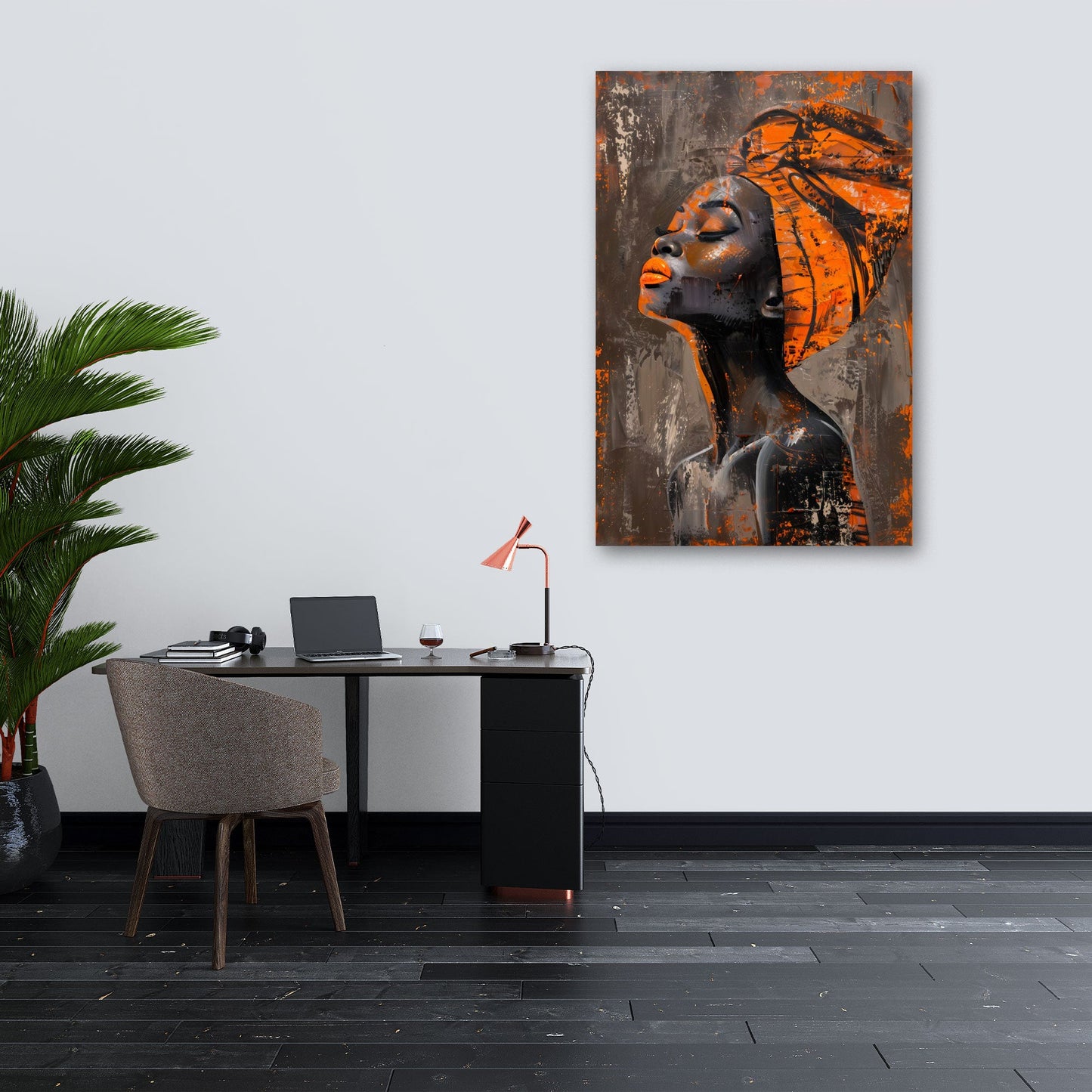 Donna africana turbante ritratto dai toni vivaci quadro