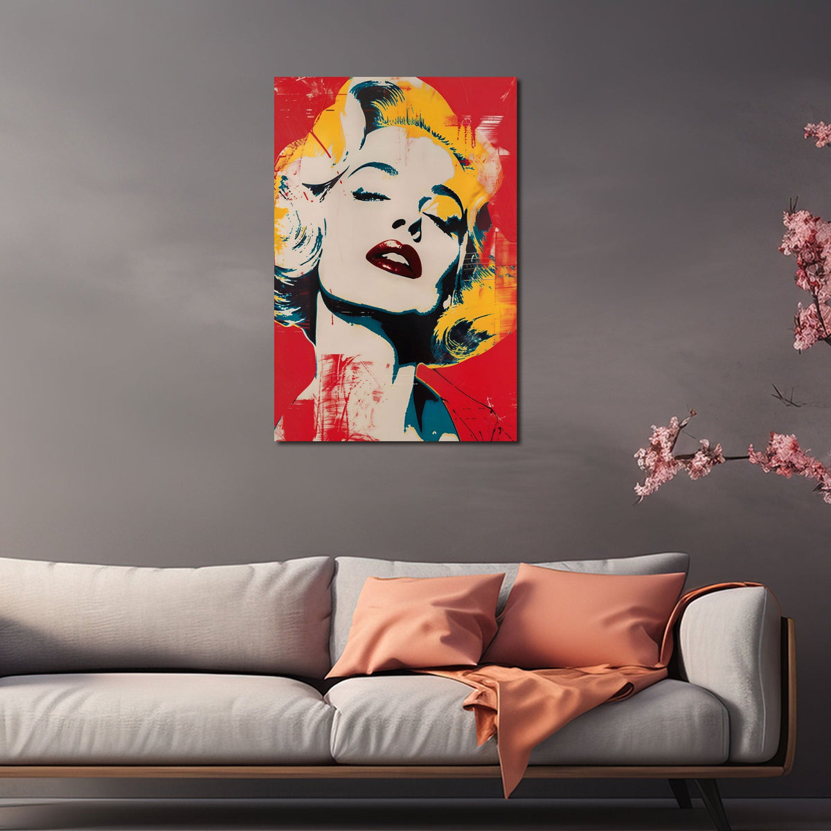 Donna bionda con labbra rosse in stile Pop Art retrò quadro
