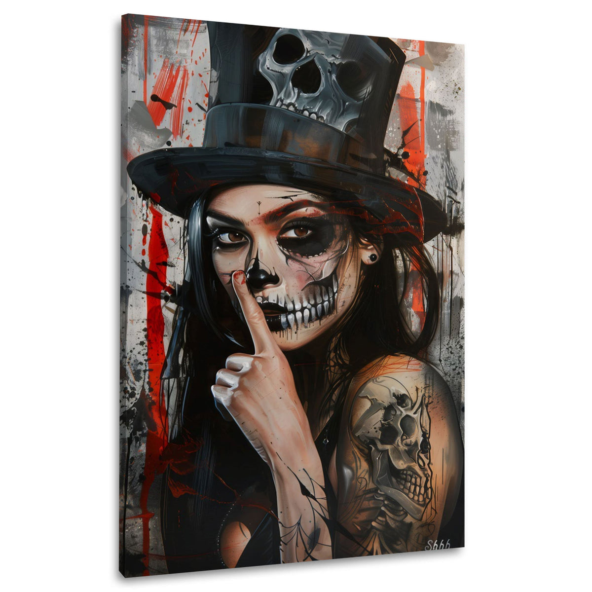 Donna Catrina con cappello teschio e tatuaggi Street Art quadro