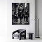 Donna con cani in look elegante bianco e nero stile urbano quadro