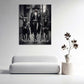 Donna con cani in look elegante bianco e nero stile urbano quadro