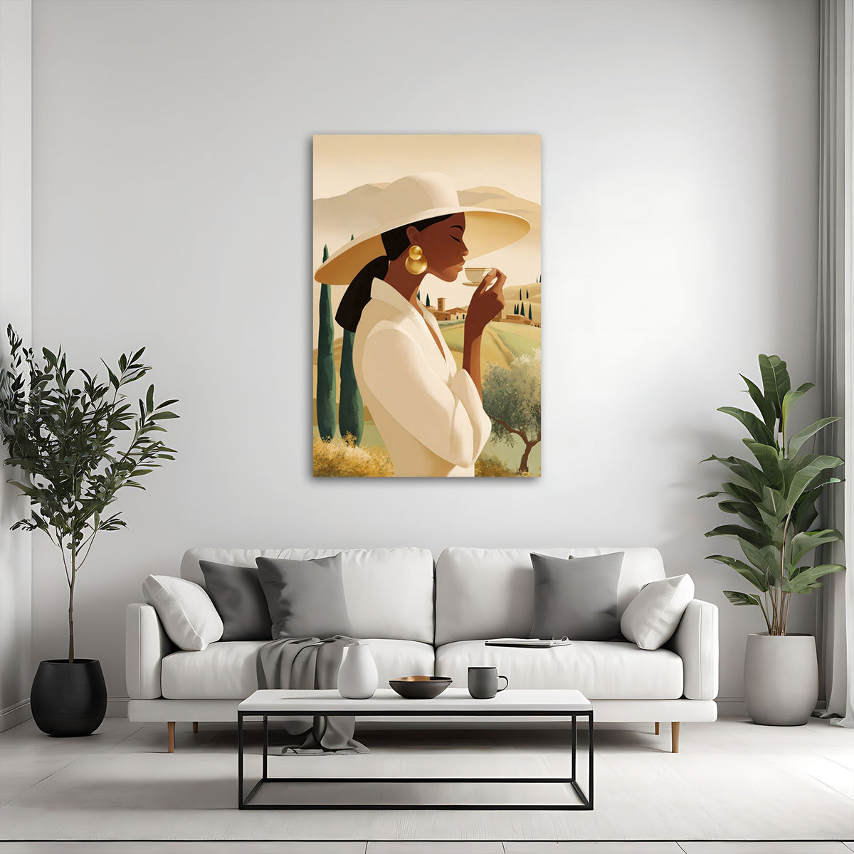Quadro donna caffè Toscana ambientato