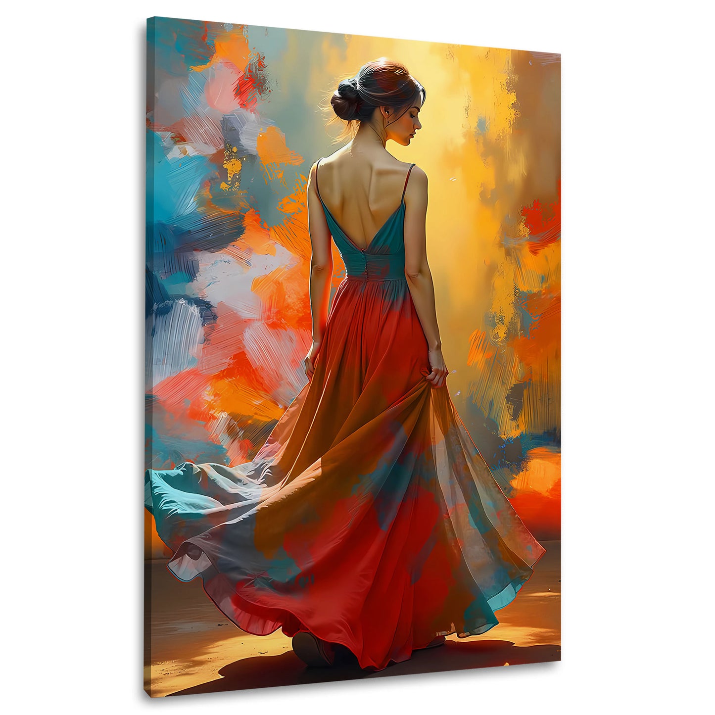 Donna elegante abito colorato arte astratta quadro