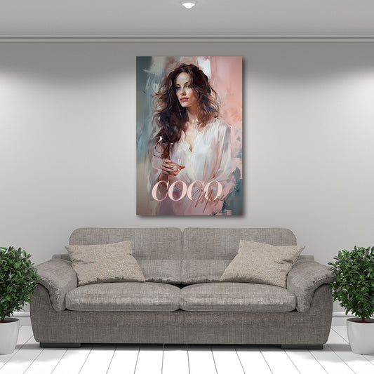 Donna elegante bicchiere moda arte coco quadro