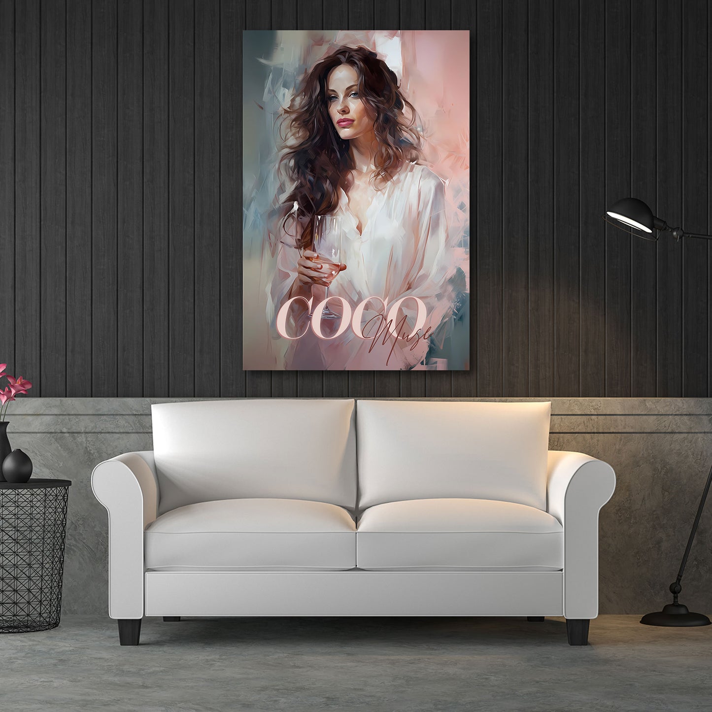 Donna elegante bicchiere moda arte coco quadro