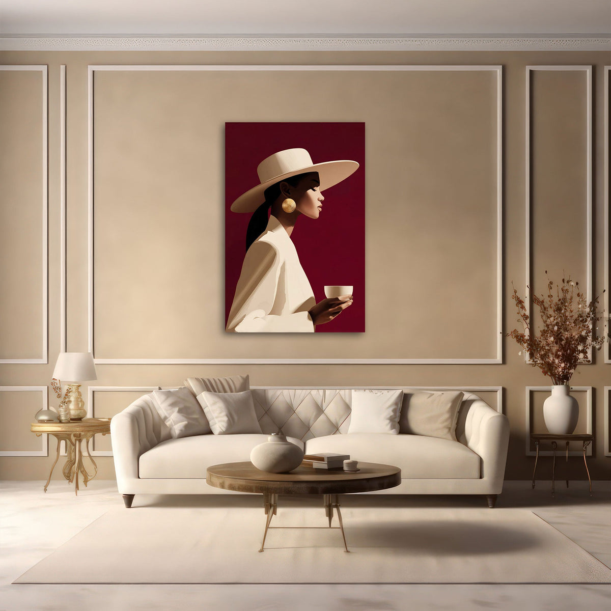 Quadro donna elegante minimalista in soggiorno