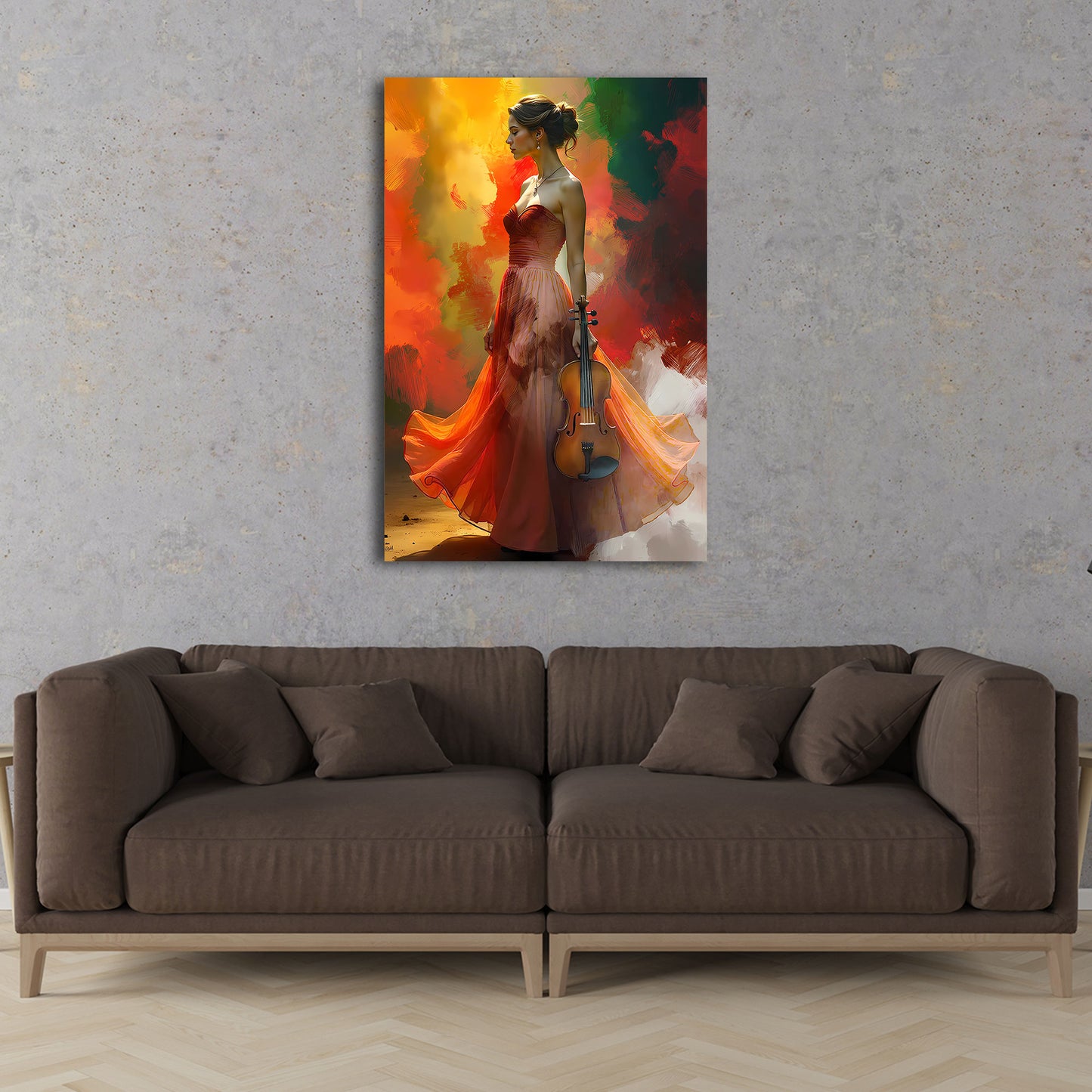 Donna elegante violino arte colorata quadro
