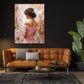 Donna elegante vista da dietro abito rosa ritratto moderno quadro