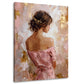 Donna elegante vista da dietro abito rosa ritratto raffinato quadro