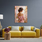 Donna elegante vista da dietro abito rosa ritratto raffinato quadro