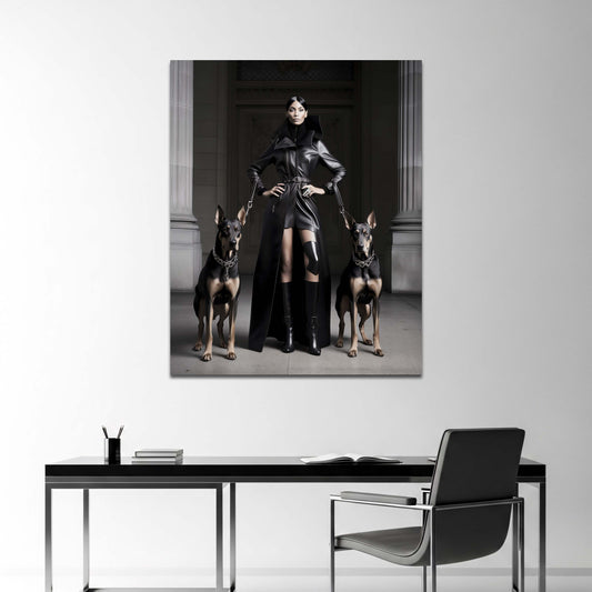 Donna fashion cani eleganza urbana quadro