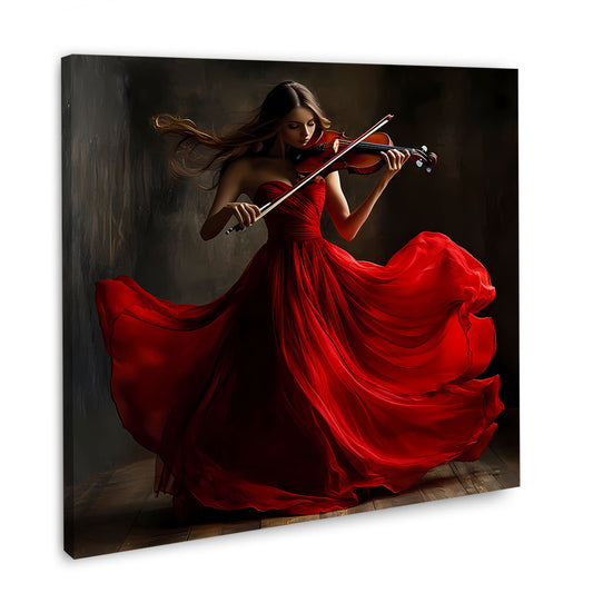 Donna in rosso suona il violino elegante e dinamica quadro