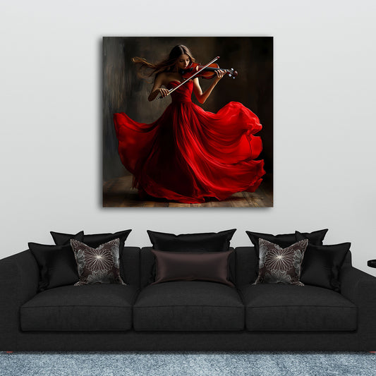 Donna in rosso suona il violino elegante e dinamica quadro