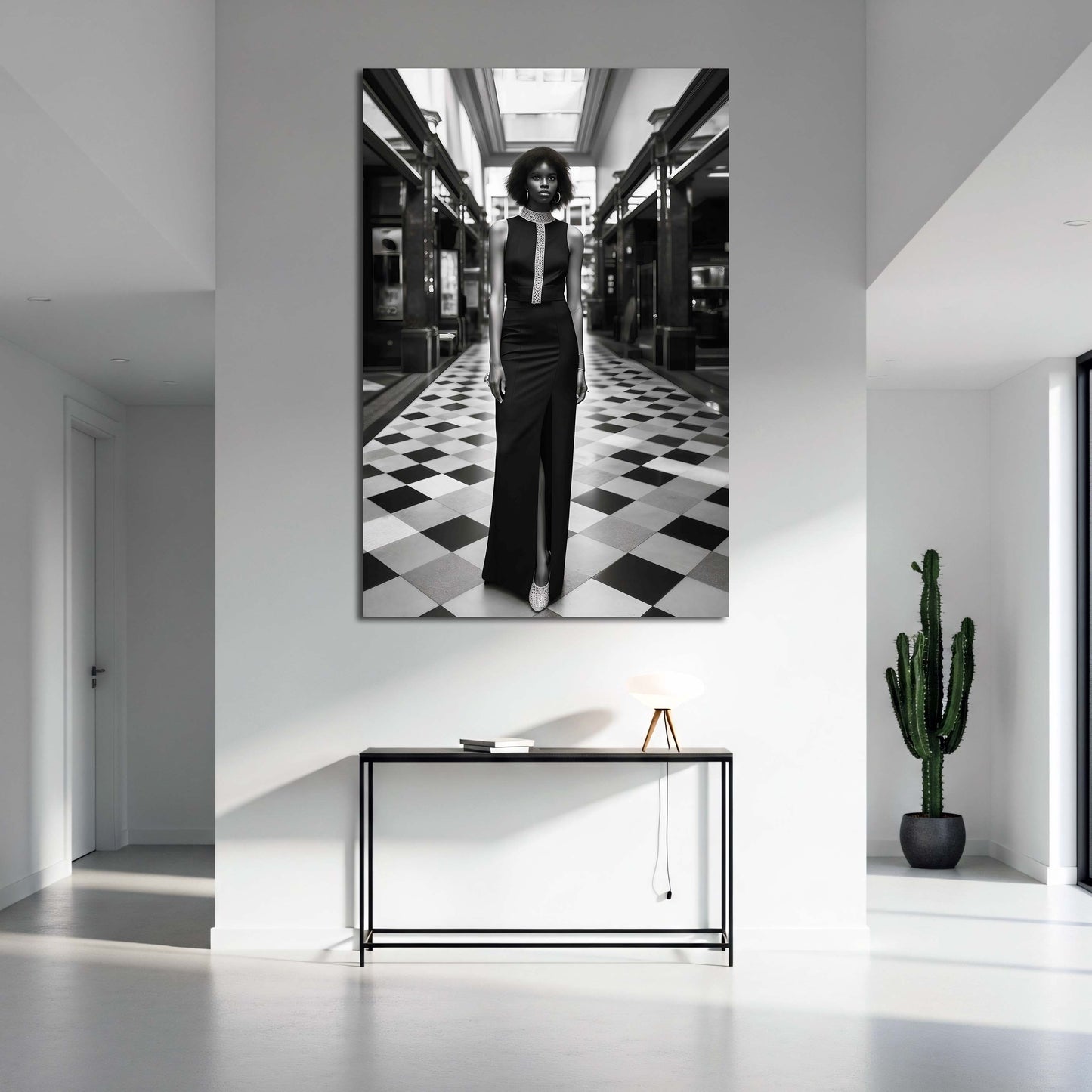 Donna moda bianco nero abito elegante galleria moderna quadro