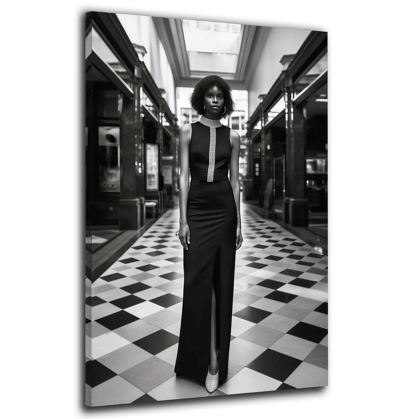 Donna moda bianco nero abito elegante galleria moderna quadro
