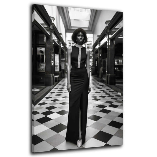 Donna moda bianco nero abito elegante galleria moderna quadro